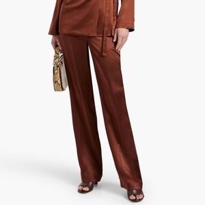 JOSEPH | Luxury Tova pure silk-satin straight-leg pants in copper brown XL